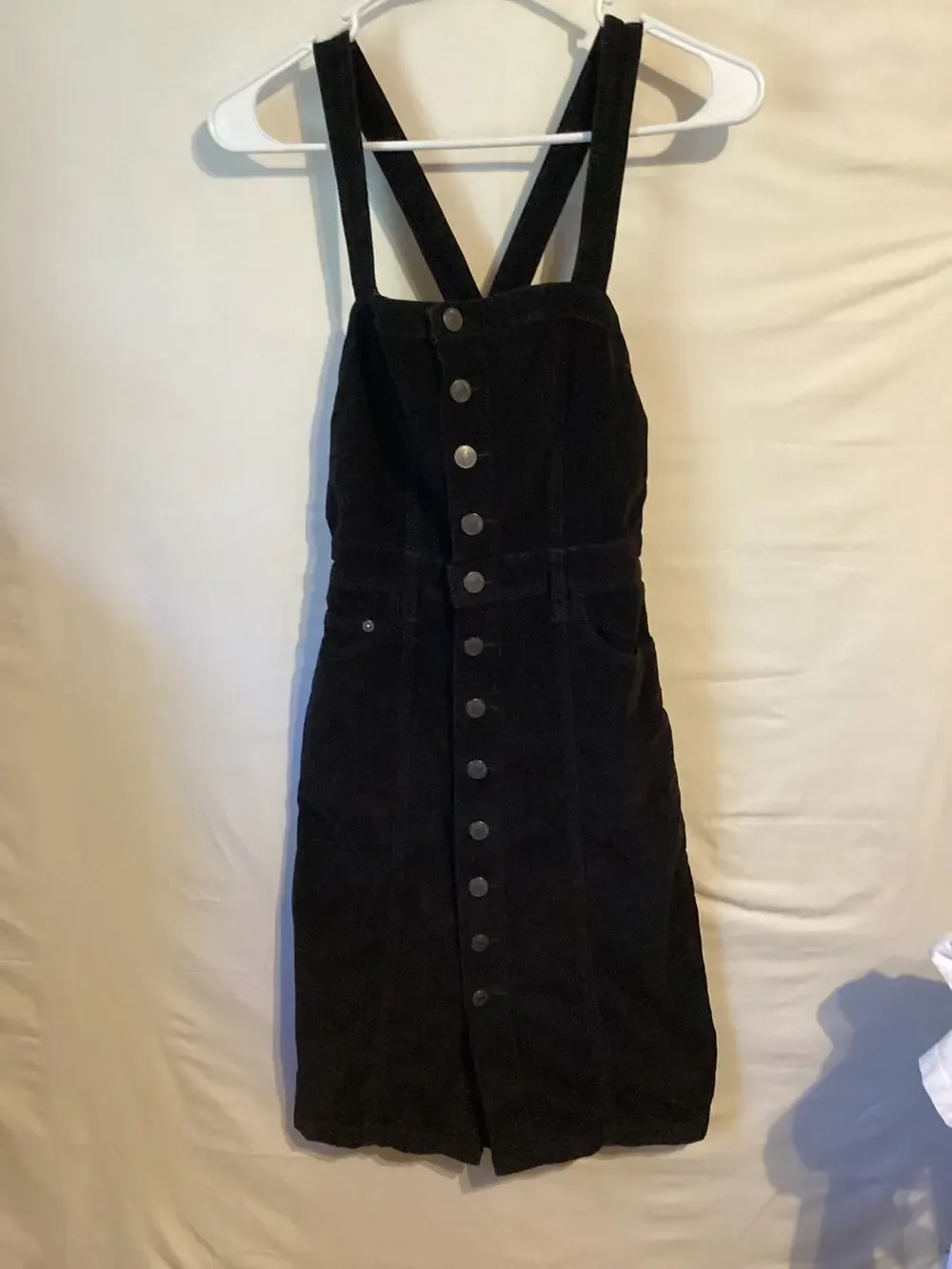 2421 Free People Corduroy Button Up Jumper Dress w/Adjustable Strap Black Size 0